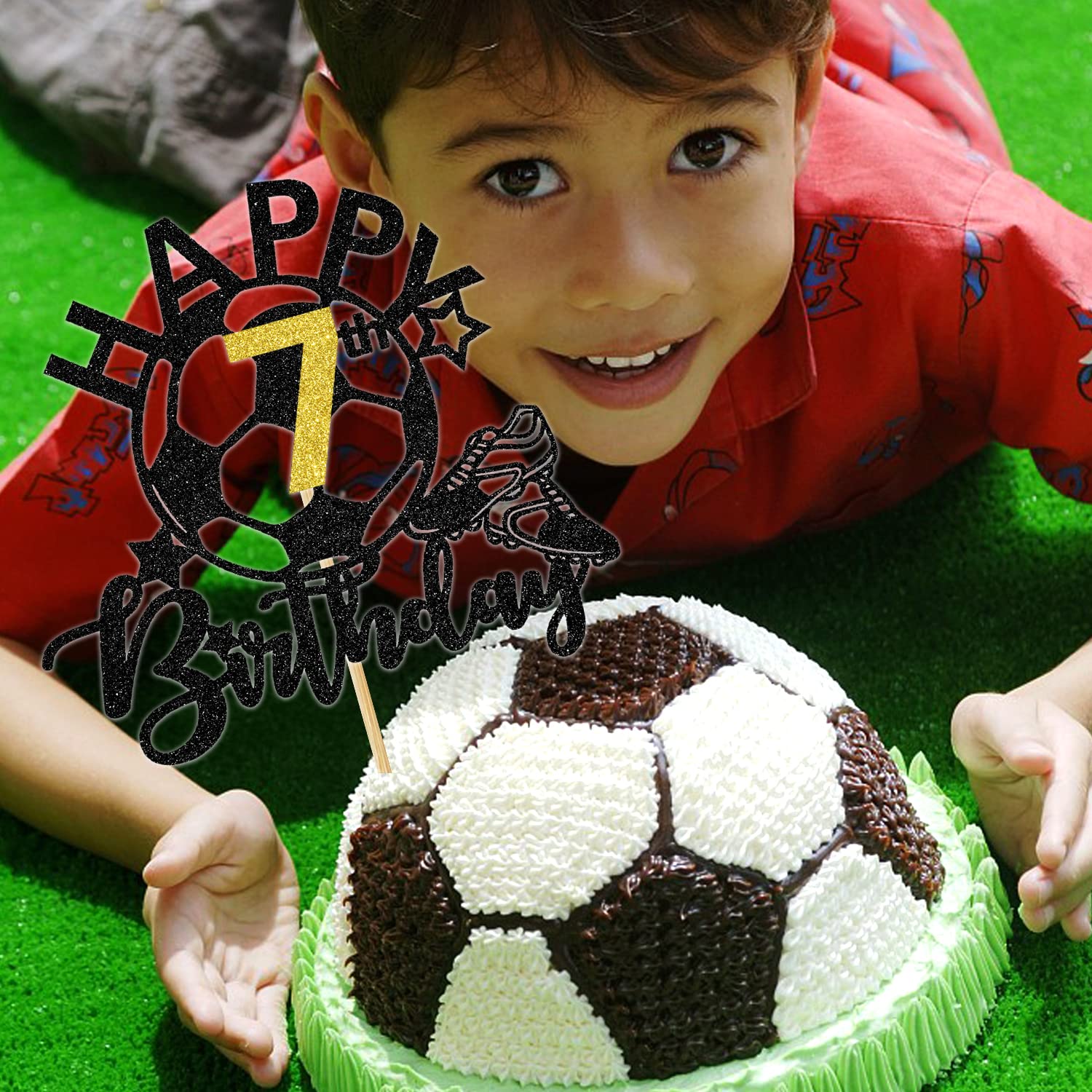 Amazon.co.jp: Glitter Soccer Happy 7th Birthday ケーキトッパー